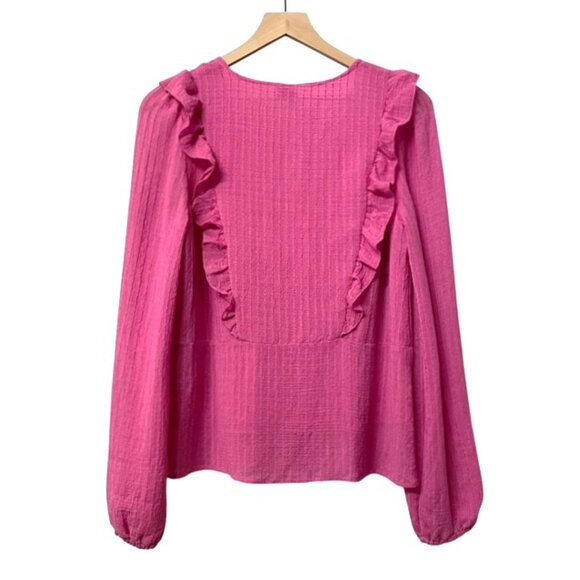 NWOT Vero Moda Pink V-Neck Frill Ruffle Long Sleeve Blouse Top Size Small - Picture 2 of 14